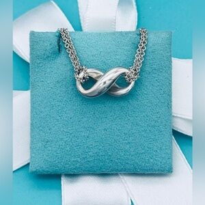 Tiffany & Co SS Vintage Double Strand Infinity Necklace 16” EUC